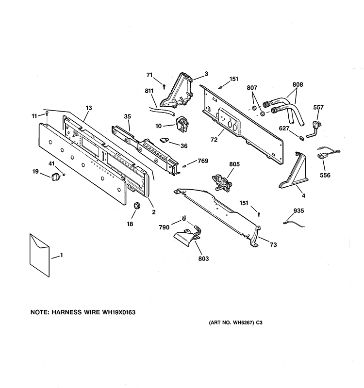 CONTROLS & BACKSPLASH Diagram and Parts List for WBSE2090A0AA  General Electric Washer