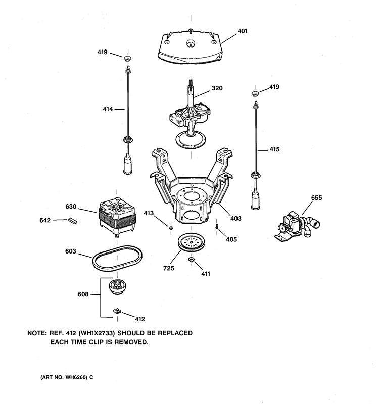 SUSPENSION, PUMP & DRIVE COMPONENTS Diagram and Parts List for WBSE2090A0AA  General Electric Washer