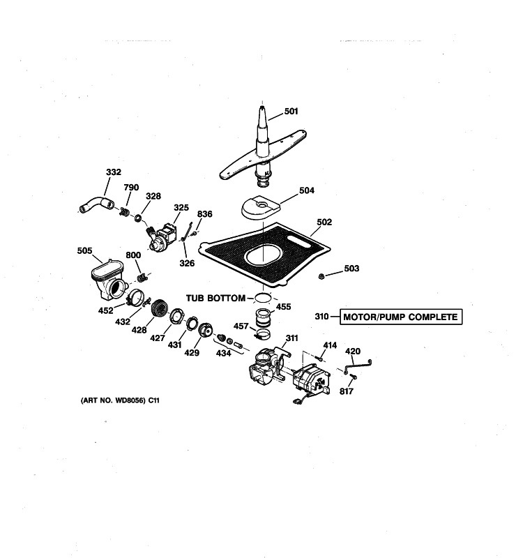 MOTOR-PUMP MECHANISM Diagram and Parts List for GSD5030D00WW  General Electric Dishwasher