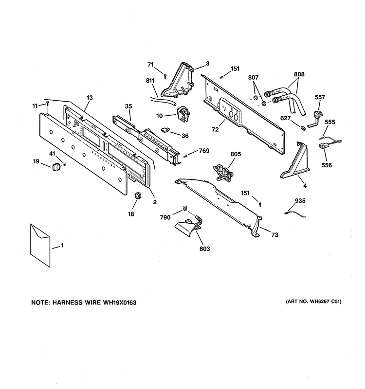 CONTROLS & BACKSPLASH Diagram and Parts List for WBXE2070A0AA  General Electric Washer