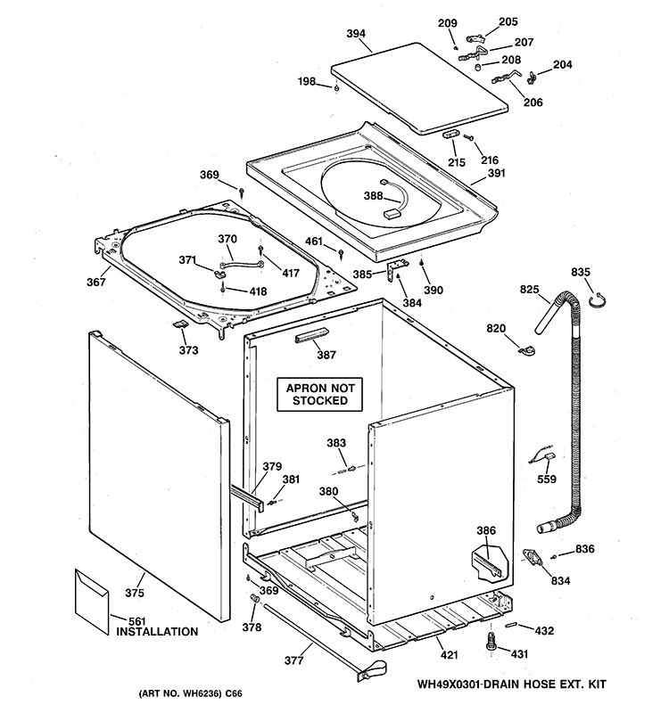 CABINET, COVER & FRONT PANEL Diagram and Parts List for WBXE2070A0AA  General Electric Washer