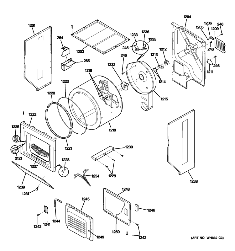 DOOR & DRUM PARTS Diagram and Parts List for WSM2780HDWWW  General Electric Washer Dryer Combo