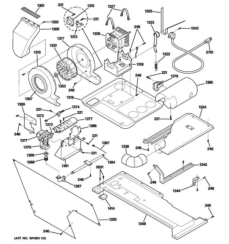 MOTOR, BLOWER & BELT Diagram and Parts List for WSM2780HDWWW  General Electric Washer Dryer Combo