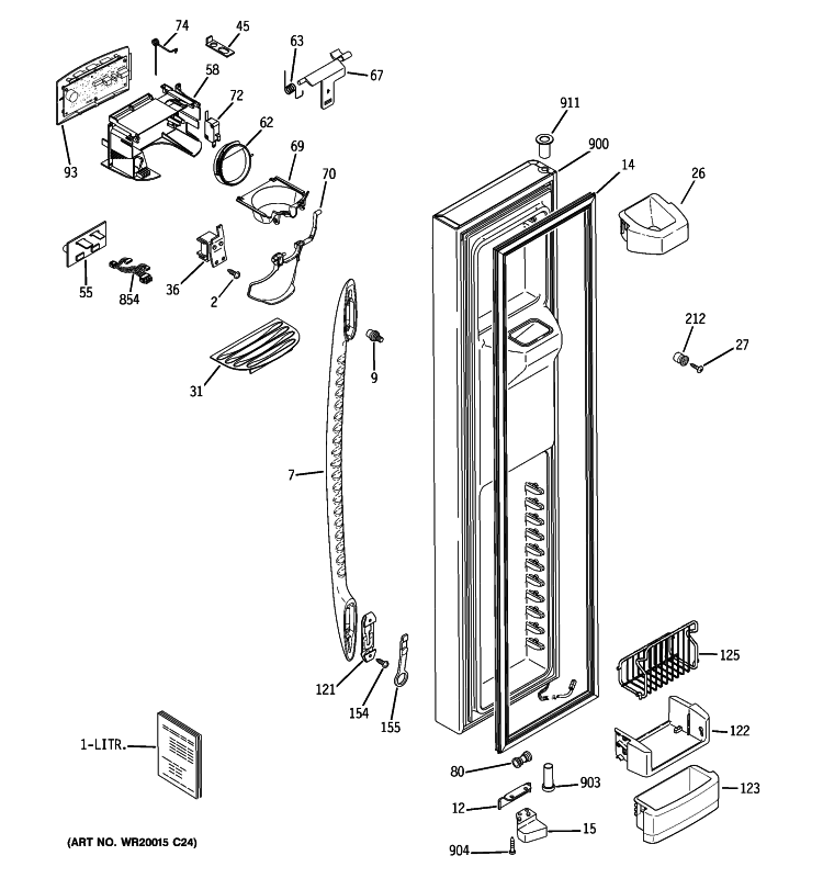 FREEZER DOOR Diagram and Parts List for PHE25TGXAFBB  General Electric Refrigerator