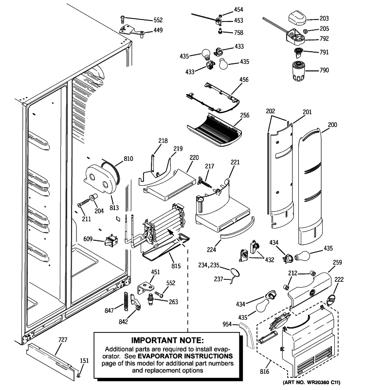 FRESH FOOD SECTION Diagram and Parts List for PHE25TGXAFBB  General Electric Refrigerator