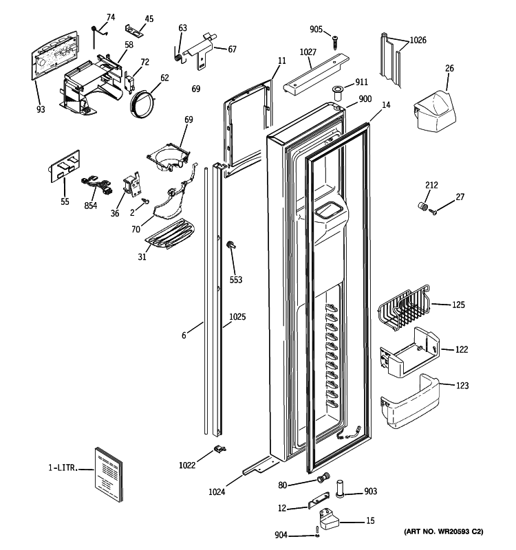 FREEZER DOOR Diagram and Parts List for PJE25YGXAFKB  General Electric Refrigerator