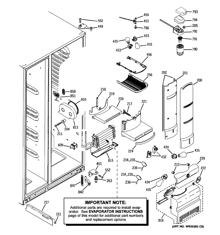 FRESH FOOD SECTION Diagram and Parts List for PJE25YGXAFKB  General Electric Refrigerator