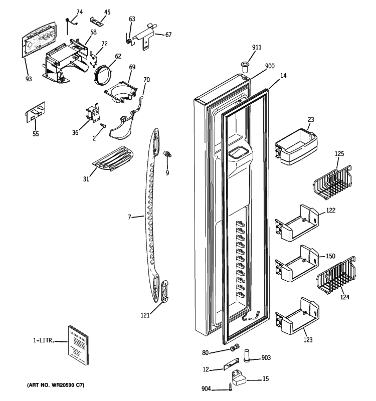 FREEZER DOOR Diagram and Parts List for PSE27VGXAFWW  General Electric Refrigerator