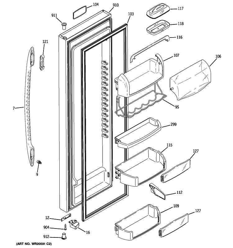 FRESH FOOD DOOR Diagram and Parts List for PSE27VGXAFWW  General Electric Refrigerator