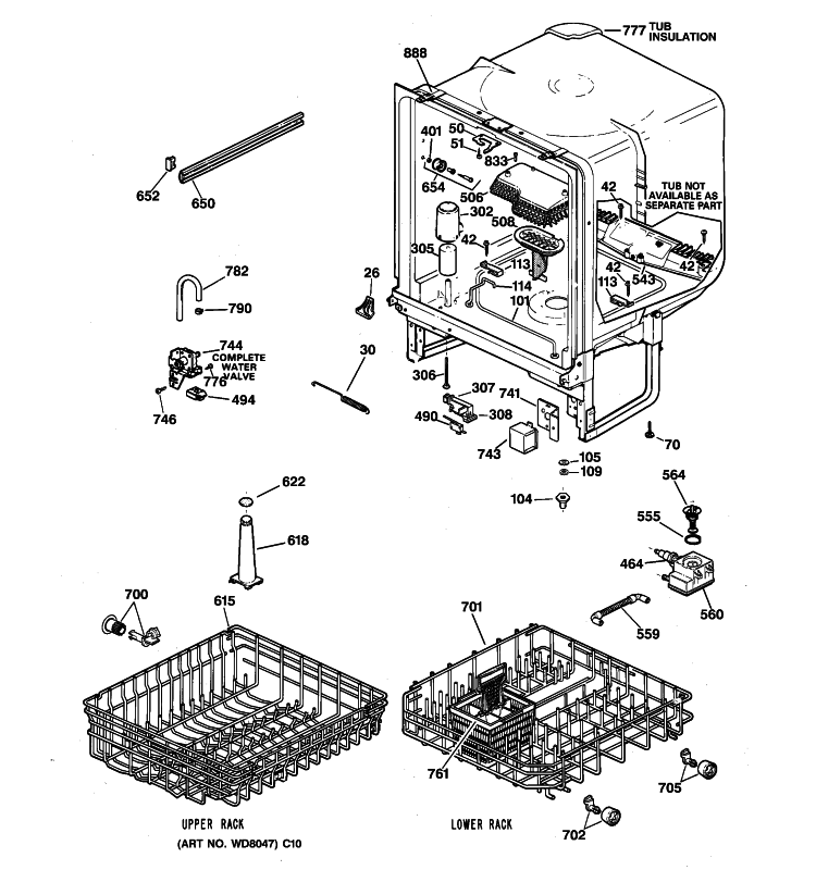 BODY PARTS Diagram and Parts List for HDA3520Z02BB  Hotpoint Dishwasher
