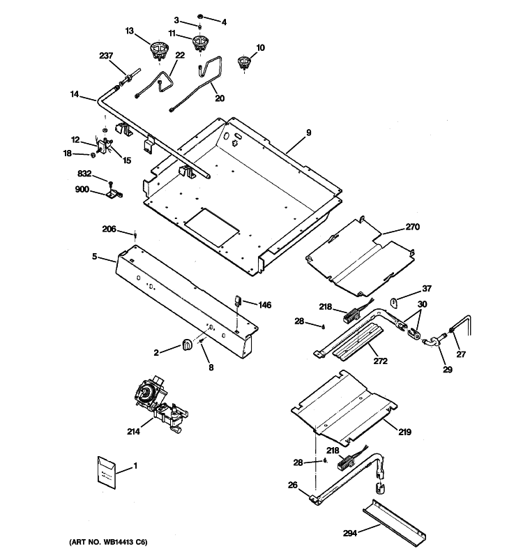 GAS & BURNER PARTS Diagram and Parts List for RGB740BEHFCT  Hotpoint Range