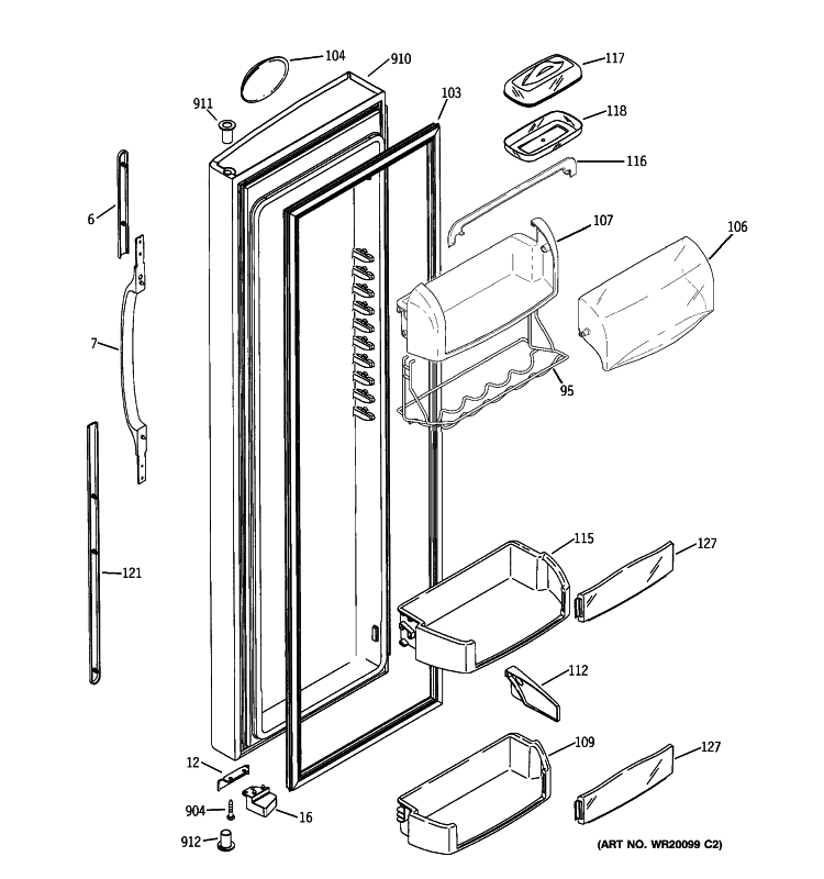 FRESH FOOD DOOR Diagram and Parts List for HSK27MGWICCC  Hotpoint Refrigerator