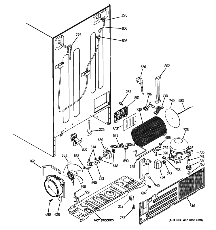 SEALED SYSTEM & MOTHER BOARD Diagram and Parts List for HSK27MGWICCC  Hotpoint Refrigerator