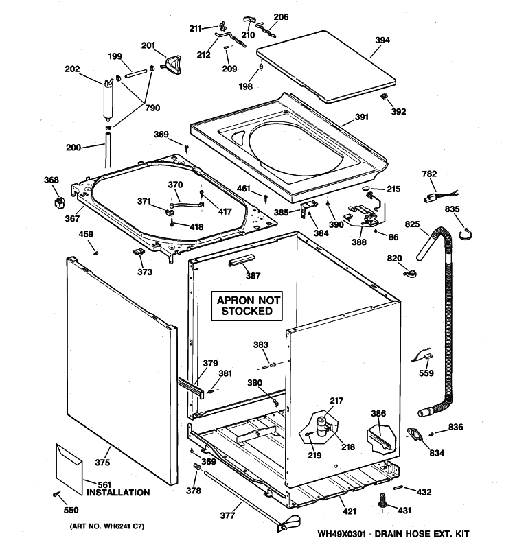 CABINET, COVER & FRONT PANEL Diagram and Parts List for VWXR4100T4AB  Hotpoint Washer