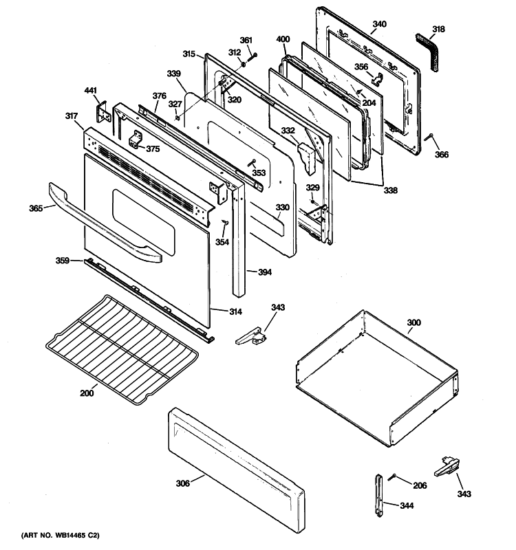 DOOR & DRAWER PARTS Diagram and Parts List for RGB790WEK9WW  Hotpoint Range