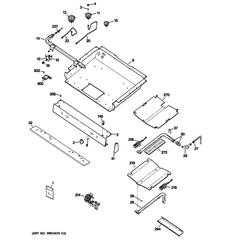 GAS & BURNER PARTS Diagram and Parts List for RGB790SEHDSA  Hotpoint Range