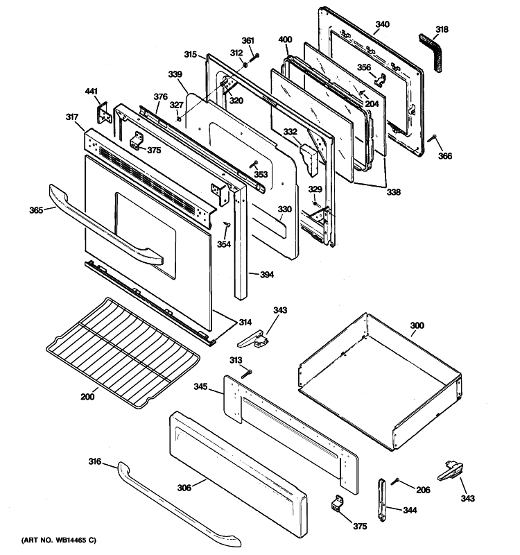 DOOR & DRAWER PARTS Diagram and Parts List for RGB790SEHDSA  Hotpoint Range