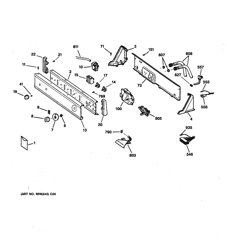CONTROLS & BACKSPLASH Diagram and Parts List for VWSR3110W1AA  Hotpoint Washer