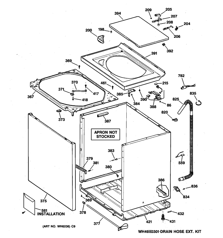 CABINET, COVER & FRONT PANEL Diagram and Parts List for VWSR3110W1AA  Hotpoint Washer