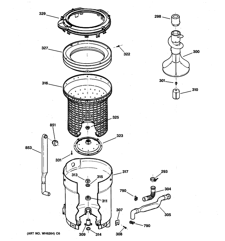 TUB, BASKET & AGITATOR Diagram and Parts List for VWSR3110W1AA  Hotpoint Washer