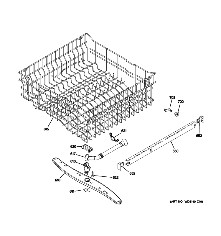 UPPER RACK ASSEMBLY Diagram and Parts List for GLD5860P10SS  General Electric Dishwasher