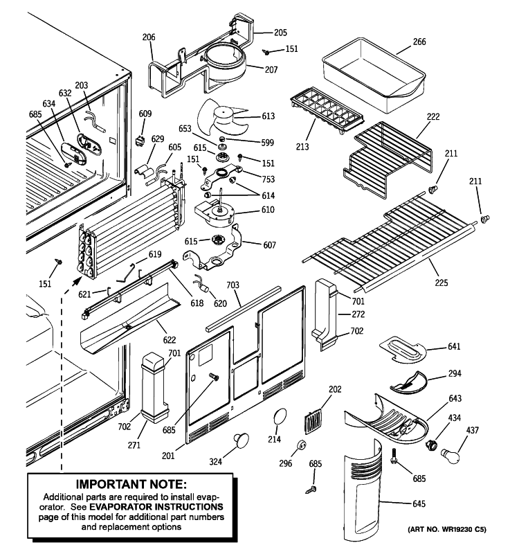 FREEZER SECTION Diagram and Parts List for PTE25LBTJRWW  General Electric Refrigerator