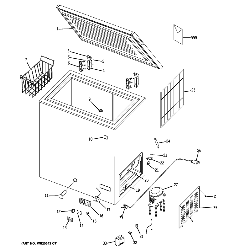 FREEZER Diagram and Parts List for FCM5SUCWW  General Electric Freezer