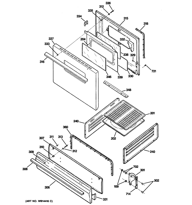 DOOR & DRAWER PARTS Diagram and Parts List for AGBS300PK5BB  General Electric Range