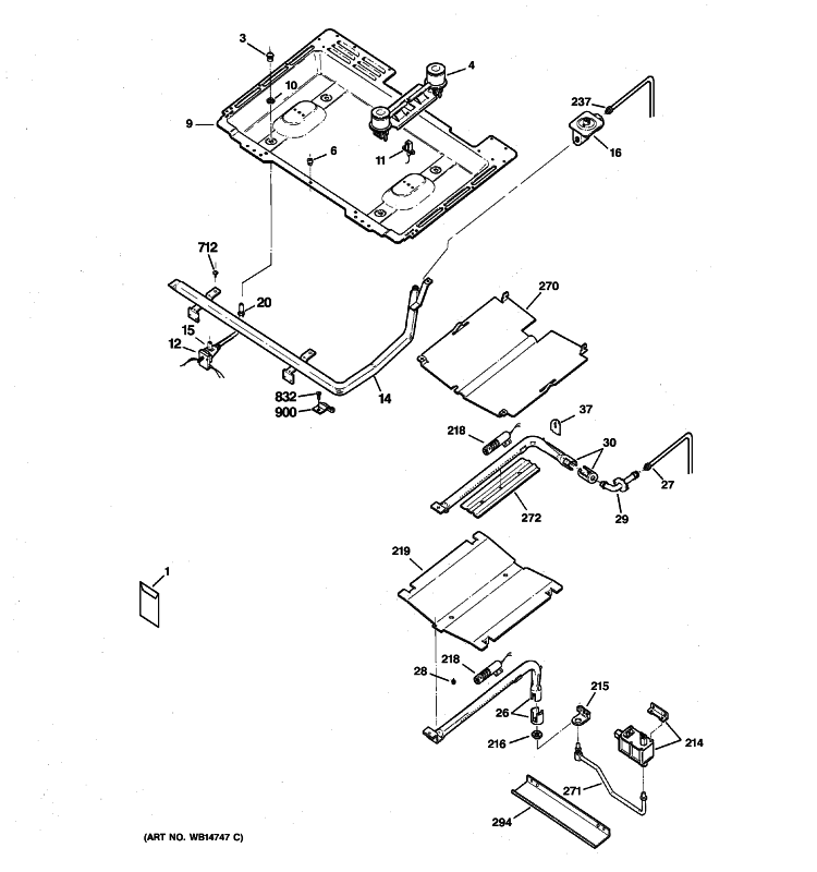 GAS & BURNER PARTS Diagram and Parts List for JGBP26DEM5CC  General Electric Range
