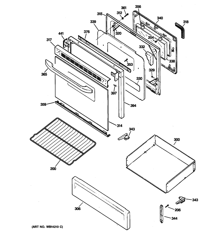 DOOR & DRAWER PARTS Diagram and Parts List for JGBP26DEM5CC  General Electric Range