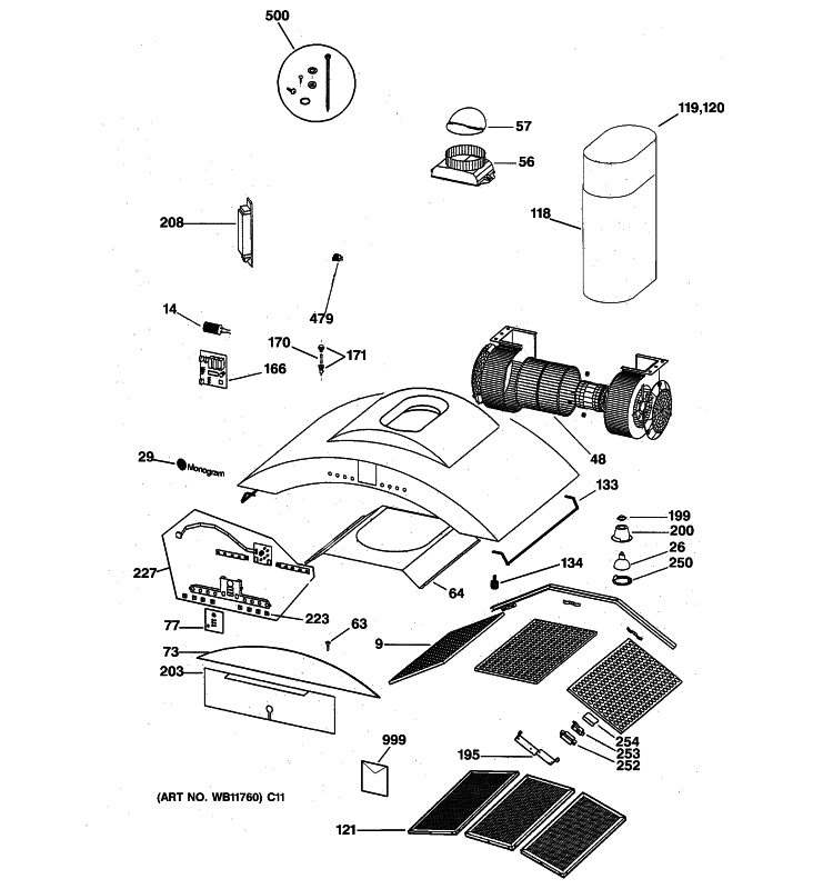 RANGE HOOD Diagram and Parts List for ZV850SB5SS  General Electric Range Hood