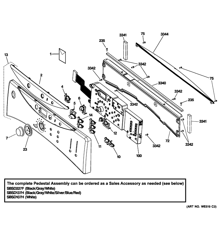 CONTROLS & BACKSPLASH Diagram and Parts List for DCVH680EJ1BB  General Electric Dryer