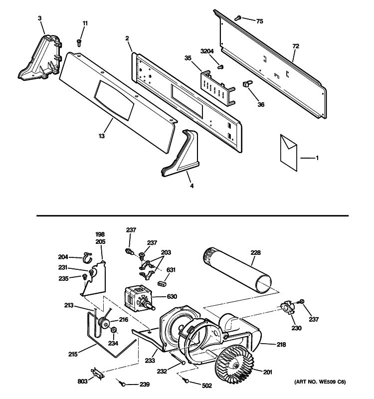 BACKSPLASH, BLOWER & MOTOR ASSEMBLY Diagram and Parts List for DNCD450GG7WC  General Electric Dryer