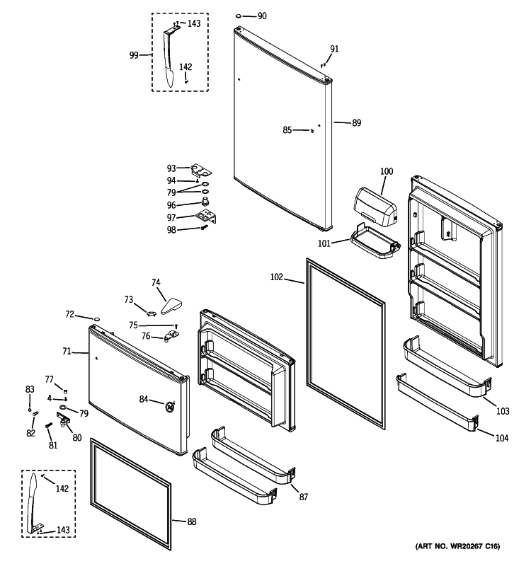 DOORS Diagram and Parts List for GTH21KCXABB  General Electric Refrigerator