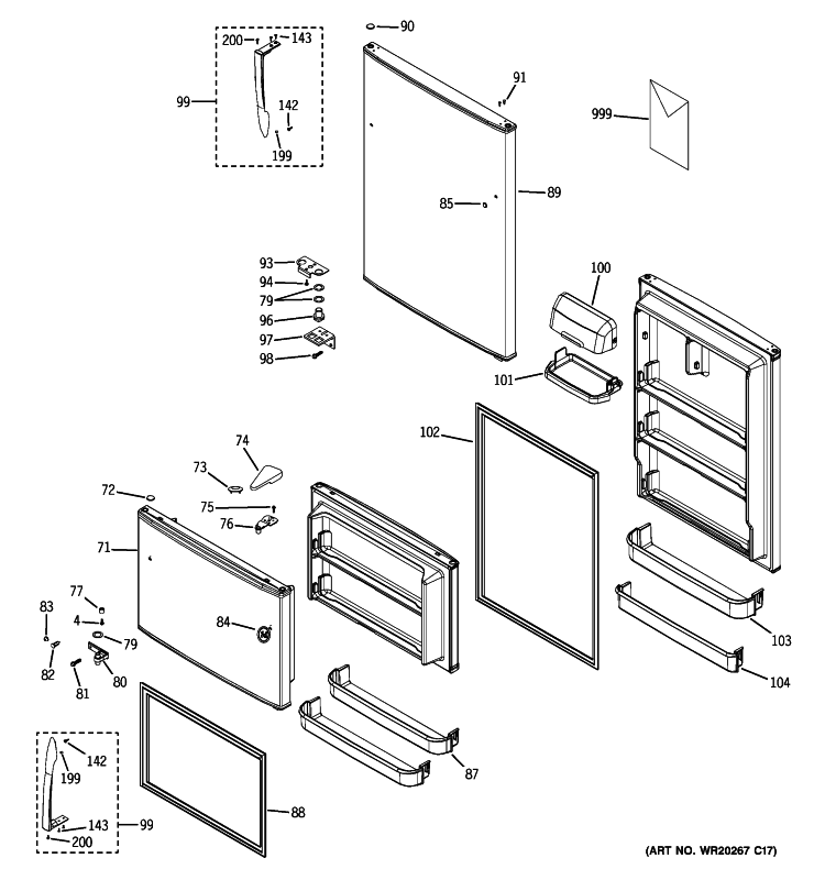 DOORS Diagram and Parts List for GTL21KBXABS  General Electric Refrigerator