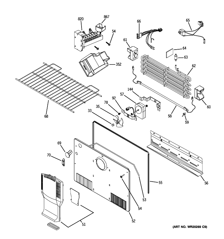 FREEZER SECTION Diagram and Parts List for GTS21KCXAWW  General Electric Refrigerator