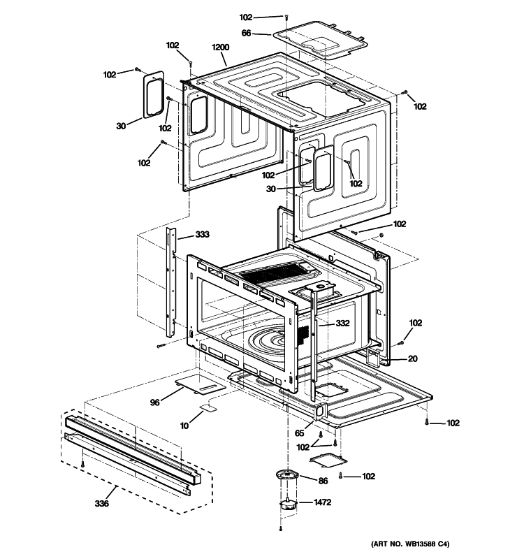 OVEN CAVITY PARTS Diagram and Parts List for PSB1001NSS01  General Electric Microwave