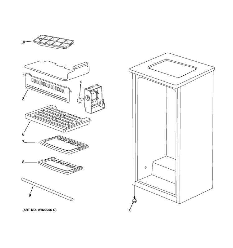 CABINET Diagram and Parts List for SFR03BAPAWW  General Electric Refrigerator