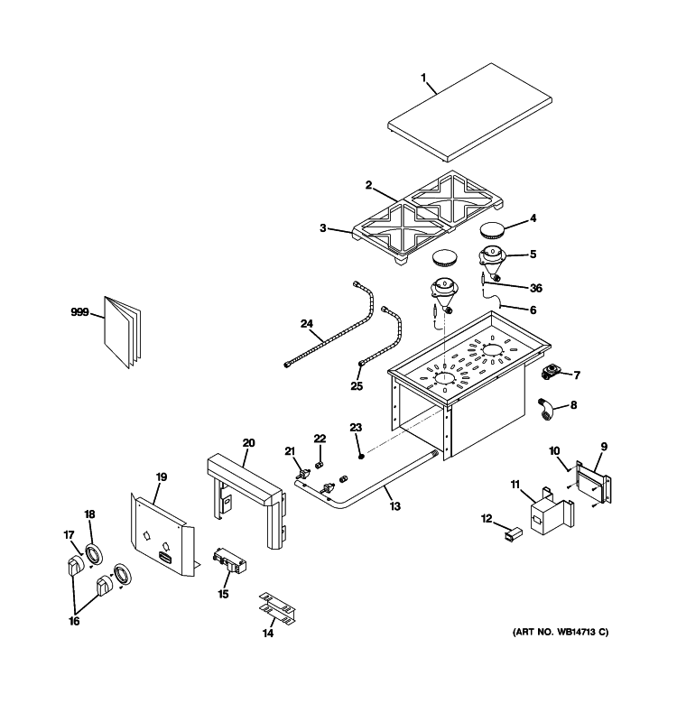 CONTROL PANEL & COOKTOP Diagram and Parts List for ZGU122LP1SS  General Electric Cooktop