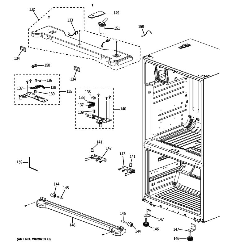 CASE PARTS Diagram and Parts List for PFSF6PKXABB  General Electric Refrigerator