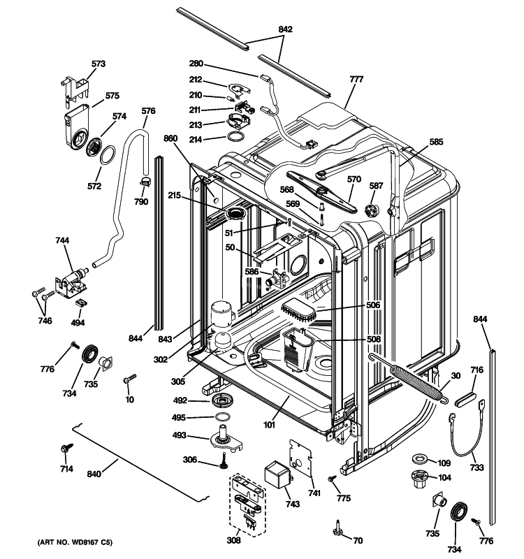 BODY PARTS Diagram and Parts List for ZBD7920P00SS  General Electric Dishwasher