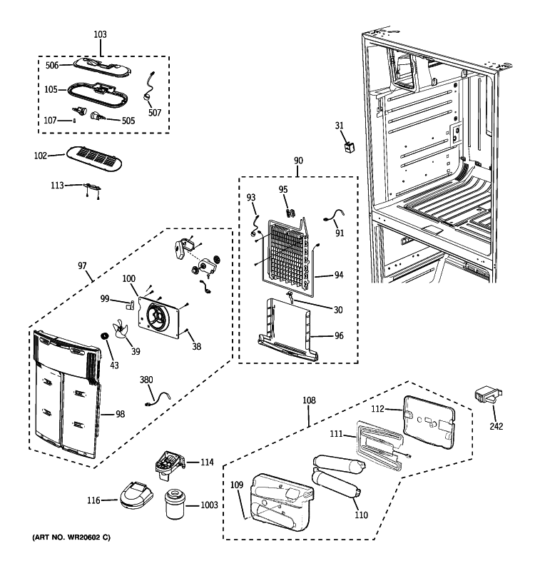 FRESH FOOD SECTION Diagram and Parts List for GFSF6KKXBBB  General Electric Refrigerator