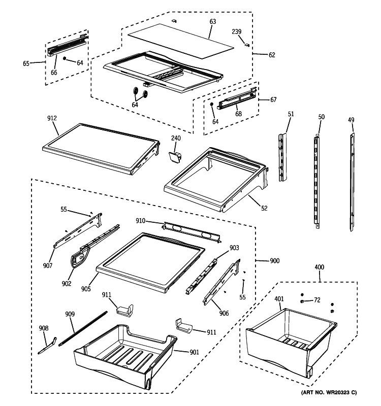 FRESH FOOD SHELVES Diagram and Parts List for GFSF6KKXBBB  General Electric Refrigerator