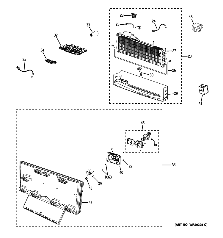 FREEZER SECTION Diagram and Parts List for GFSS6KIXBSS  General Electric Refrigerator