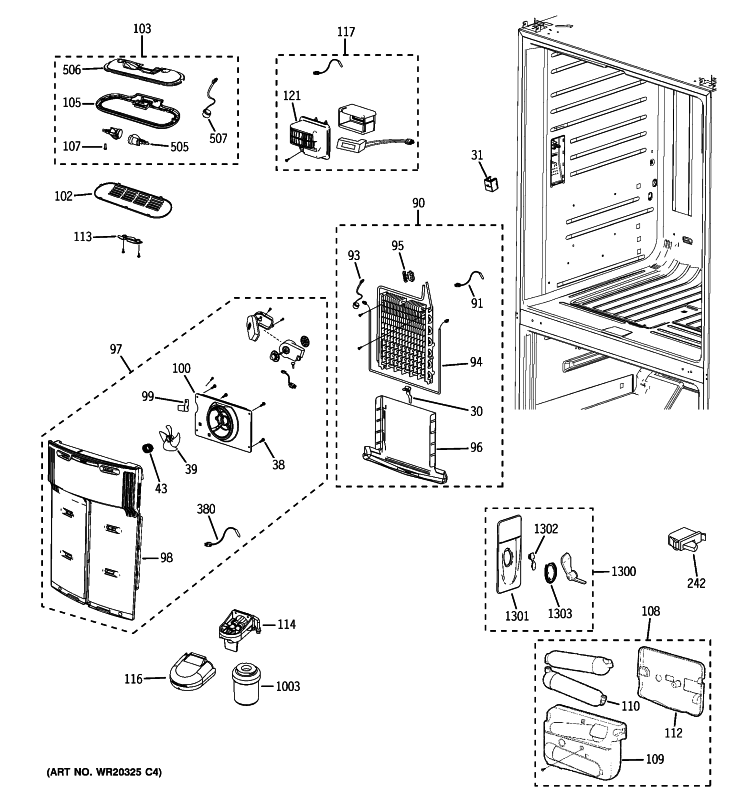 FRESH FOOD SECTION Diagram and Parts List for GFSS6KIXBSS  General Electric Refrigerator