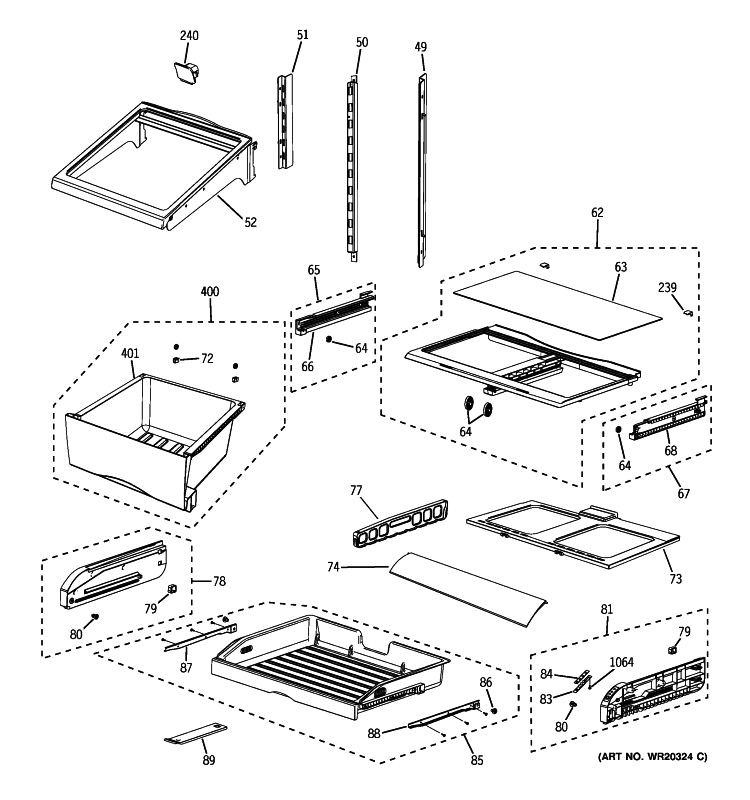 FRESH FOOD SHELVES Diagram and Parts List for GFSS6KIXBSS  General Electric Refrigerator