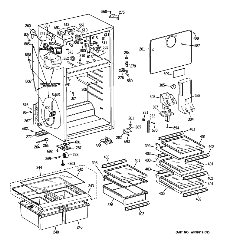 CABINET Diagram and Parts List for GTS18XCSBRBB  General Electric Refrigerator