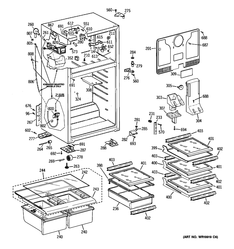 CABINET Diagram and Parts List for GTS18XCSDRWW  General Electric Refrigerator