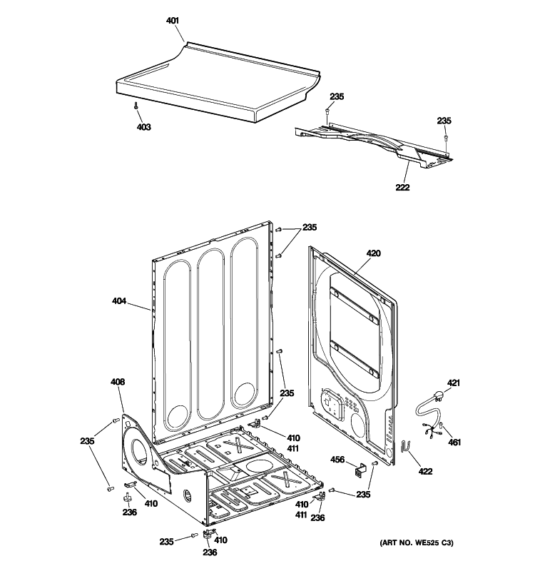 CABINET Diagram and Parts List for DPSR610GG8WT  General Electric Dryer