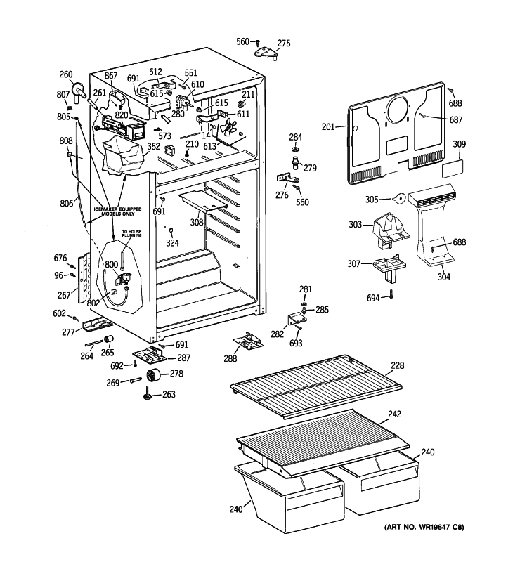 CABINET Diagram and Parts List for GTS18CCSDRBB  General Electric Refrigerator